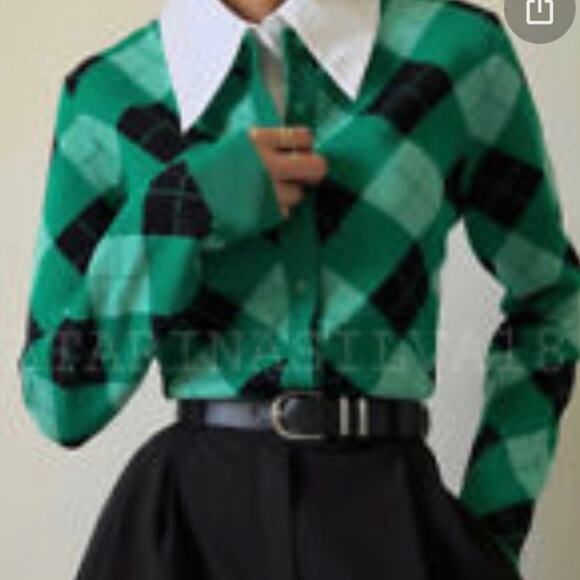 Zara Green Argyle Knit Cardigan Bloggers Favorite Size Medium - Picture 6 of 6